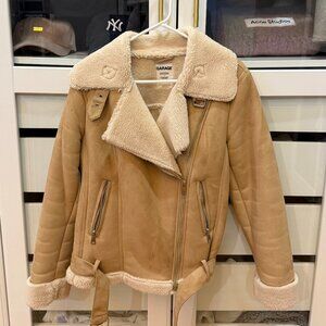 Garage Brown Suede Jacket with White Fur Lined - Size S